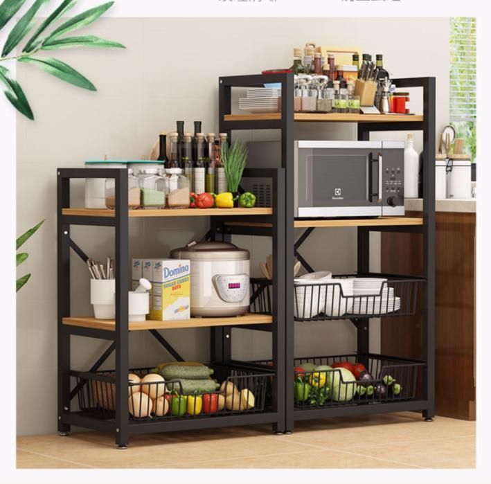 Kitchen Shelves Floor-Standing Multi-Layer Domestic Microwave Oven Dishes and Vegetables Multifunctional Storage Shelf