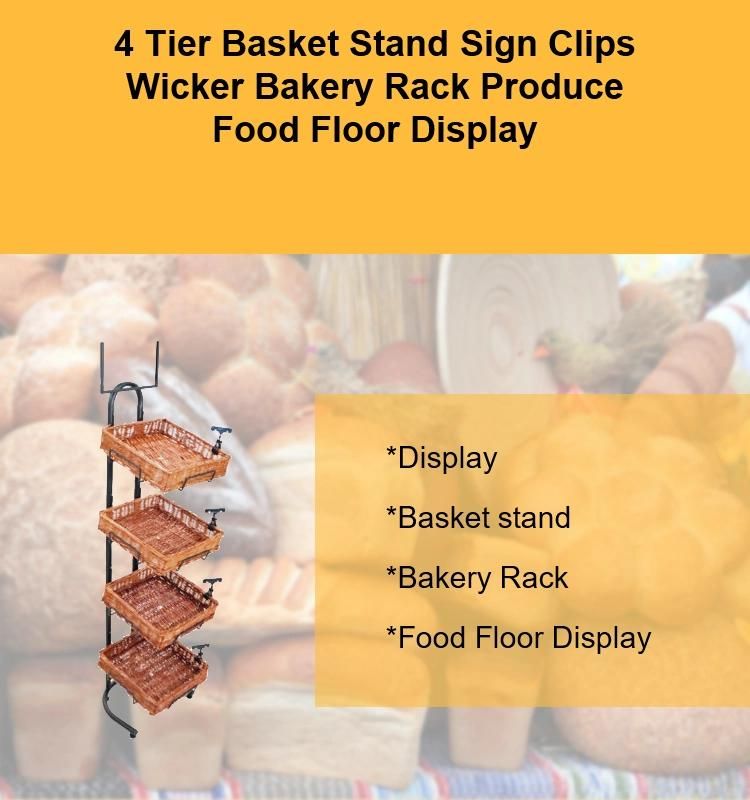 Large Space Metal Wire Display Stand Rack with Basket for Bread