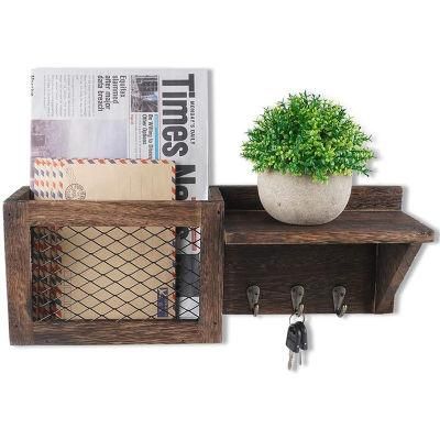Wood Entryway Storage Rack Wall Mounted Shelf Coat Rack Hooks Key Holder Rack
