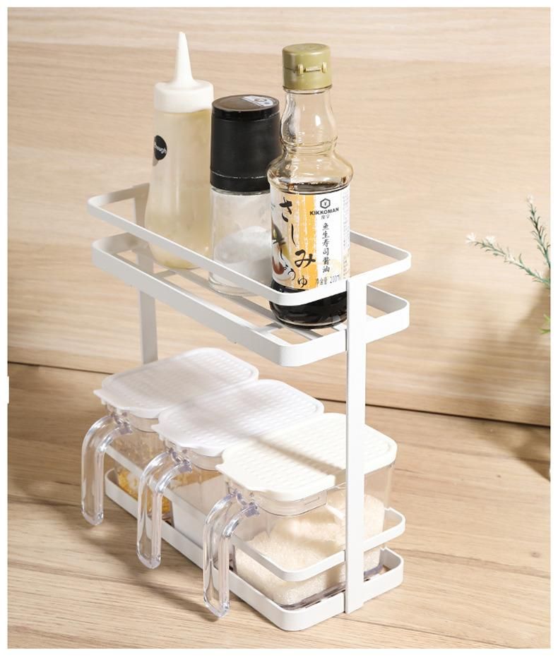 Metal Kitchen Table Top Square Shelf Seasoning Storage Double Rack