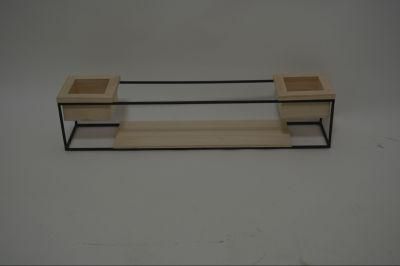 Wall Storage Rack Iron Rack with Wood Box Display Shelf