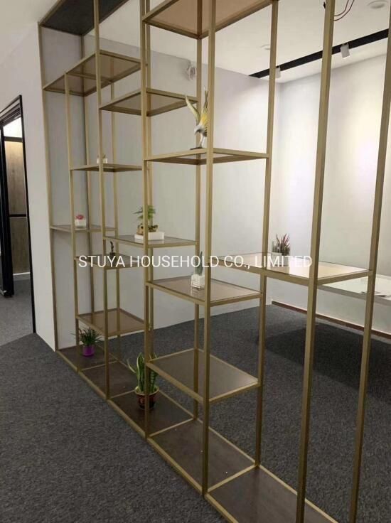Modern Luxury Style Home Furniture Aluminum Frame Glass Shelf Rack with Wardrobe Cabinet