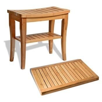 Bamboo Shower Bench Seat, Portable SPA Bathing Stool, with Towel Shelf for Indoor or Outdoor, Handles, Natural