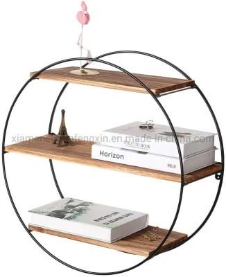 Floating Shelves, 3 Tier Geometric Round Wall Shelves Decorative Wood and Metal Hanging Shelf, Rustic Farmhouse Decor