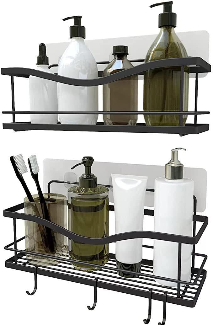 Shower Caddy Bathroom Shelf, No Drilling Traceless Adhesive Bathroom Storage Organizer, SUS304 Rustproof Food Storage Basket, 2-in-1 Kitchen Spice Racks-2 Pack